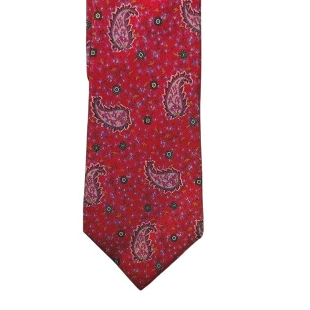 Men's Geoffrey Beene Red Paisley Christmas‎ Preppy 100% Silk Made in Italy Tie